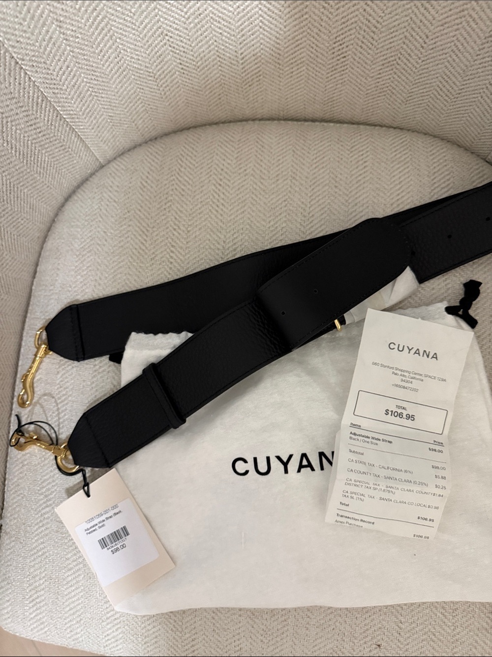 Cuyana adjustable wide strap pebbled black NWT